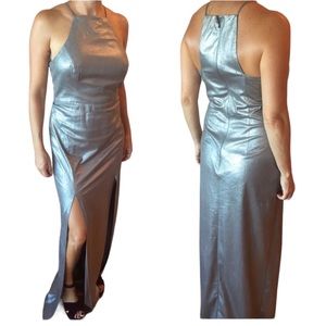 Halston Metallic Minimalist Silver Dress